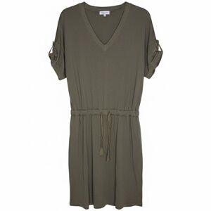 Michael Stars Annalee Olive Green Cotton Modal Tie Waist V-Neck Dress 1X NWT